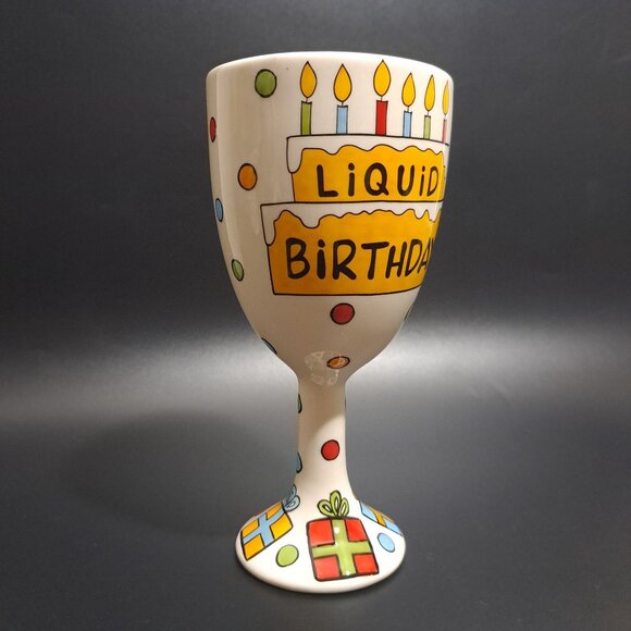 Hand-Painted "Liquid Birthday" Wine Goblet By Our Name Is Mud - Picture 8 of 14
